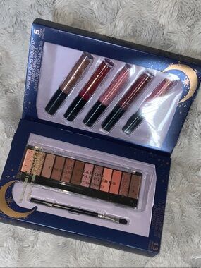5-Piece Pink & Brown Lip Gloss + Eyeshadow Palette Makeup Set